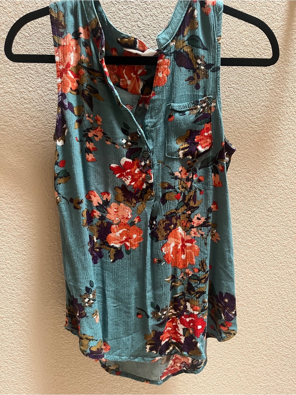 Floral Sleeveless Top - Teal and Red